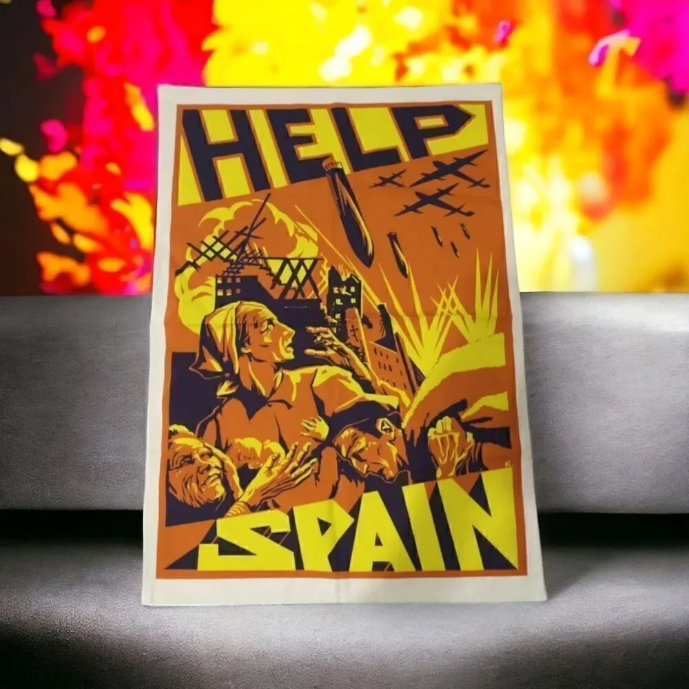 Radical Tea Towel Help Spain Never Used All Cotton Colorful United Kingdom.  Con